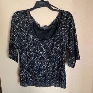 AB Studio Women's XL Black and White Polka Dot Blouse with 3/4 sleeves